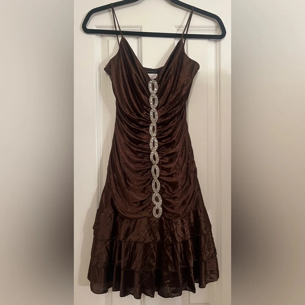 Y2K B Darlin Chocolate Brown Dress with Silver Embellishments - Picture 1 of 3